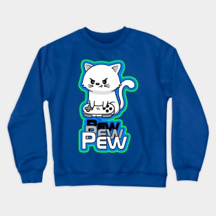 Gamer Cat Pew Pew Pew Crewneck Sweatshirt